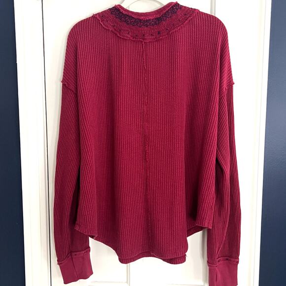 Free People We The Free Holly Henley Red Oversized Top Boho Blouse Size Large - Picture 5 of 7